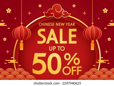 Chinese new year sale banner. Happy Chinese new year 2024. Chinese New Year Sale Promotion Template.