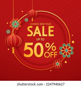 Chinese new year sale banner. Happy Chinese new year 2024. Chinese New Year Sale Promotion Template.