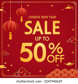 Cartel de la venta de año nuevo en China. Feliz año nuevo chino 2023. Plantilla de promoción de ventas de Año Nuevo chino.