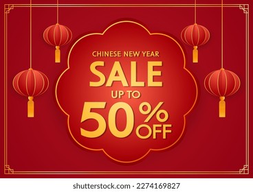 Chinese new year sale banner. Happy Chinese new year 2024. Chinese New Year Sale Promotion Template.