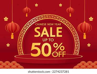 Chinese new year sale banner. Happy Chinese new year 2024. Chinese New Year Sale Promotion Template.