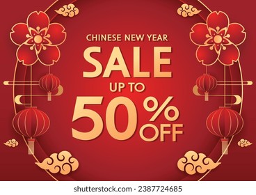 Chinese new year sale banner. Happy Chinese new year 2024. Chinese New Year Sale Promotion Template.