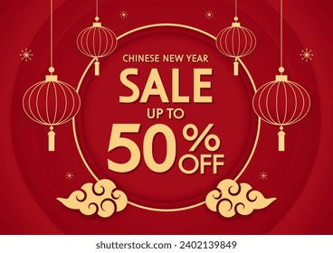 Chinese new year sale banner. Happy Chinese new year 2024. Chinese New Year Sale Promotion Template.