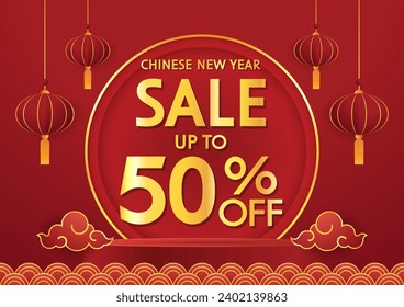Chinese new year sale banner. Happy Chinese new year 2024. Chinese New Year Sale Promotion Template.