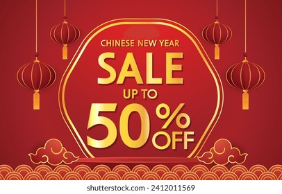 Chinese new year sale banner. Happy Chinese new year 2024. Chinese New Year Sale Promotion Template.