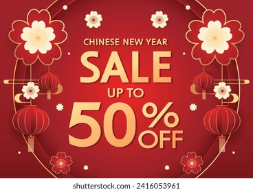 Chinese new year sale banner. Happy Chinese new year 2024. Chinese New Year Sale Promotion Template.