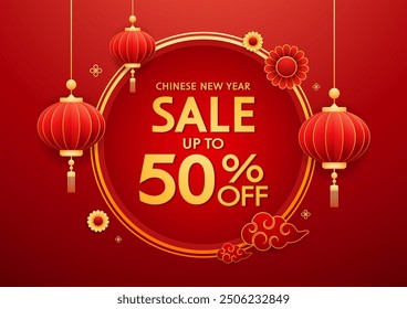 Chinese new year sale banner. Happy Chinese new year 2025. Chinese New Year Sale Promotion Template.