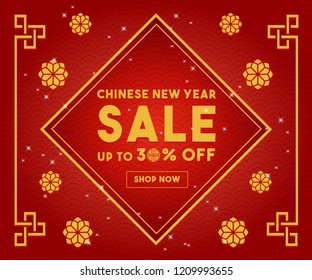 Chinese New Year sale discount design template vector web banner. Chinese new year of pig , chinese traditional frame ornament. Chinese decoration. Sale gift Grand Sale, promotion, advertising 2019