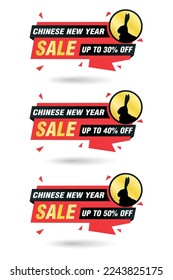 Chinese New Year sale origami. Sale 30%, 40%, 50% off discount. Vector illustration