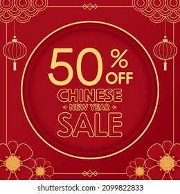 Chinese new year sale poster. Happy Chinese new year 2022. Chinese New Year Sale Promotion Template.