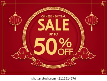 Chinese new year sale poster. Happy Chinese new year 2022. Chinese New Year Sale Promotion Template.