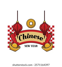 Chinese new year scroll banner with ornamental graphic