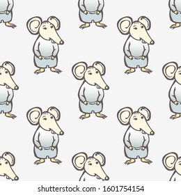Chinese New Year seamless pattern with hand drawn rats on white background. Suitable for packaging, wrappers, fabric design