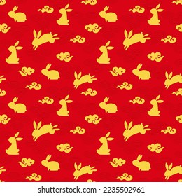 Chinese new year seamless pattern with rabbits, 2023 year