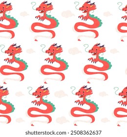 Chinesisches neues Jahr nahtloses Muster mit Cartoon Drachen flachen Stil