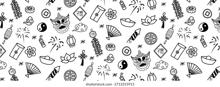 chinese new year seamless pattern background doodle hand drawing cute lunar new year