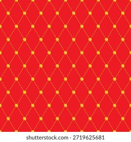 Patrón inconsútil chino del año Nuevo de las líneas punteadas de oro del diamante con los puntos en el fondo rojo. Modelo lujoso de la repetición del argyle para el año Nuevo lunar. Fondo de pantalla del arlequín en rojo y oro.