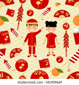 Chinese New Year seamless pattern. Vector illustration.