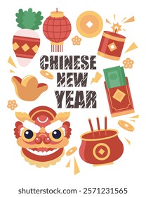 Chinese new year set, clipart, element vector