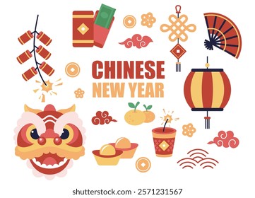 Chinese new year set, clipart, element vector