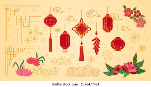 Chinese New Year set design elements patterns