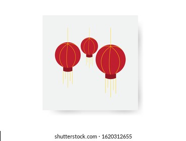 Chinese New Year. Set of three red Chinese lanterns on a white background. 
vector illustration.