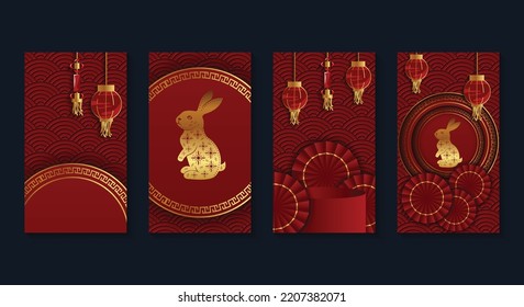 Chinese new year. Set vector backgrounds. Festive gift card templates with realistic 3d design elements.