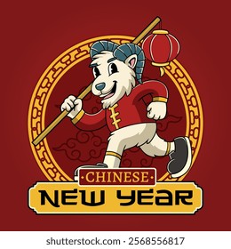 Chinese New Year Shio Goat Zodiac Cartoon Character in Retro Vintage Illustration