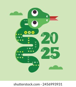 Chinese new year snake 2025, happy new year, green snake, chinese new year, year of the snake, Animal zodiac cartoon character.