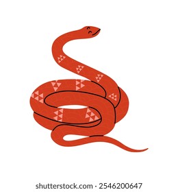 Chinese New Year snake. 2025 holiday banner. Golden serpent on red background. Zodiac animal mascot. Horoscope character, traditional Asian ornament. Congratulation poster. Vector illustration