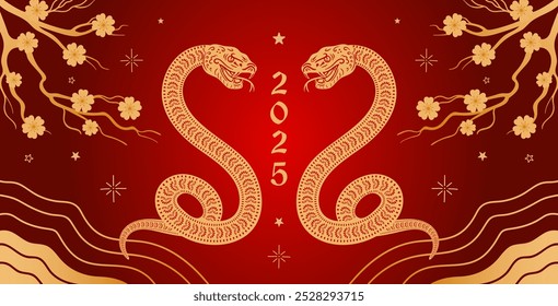 Chinese New Year of the Year of the Snake. Asian style. A striking serpent coils elegantly and smoothly, symbolizing the deep concepts of rebirth and eternity. For advertising, website, poster, flyer.