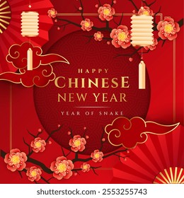 Chinese new year, year of the snake banner template design.Happy Chinese new year 2025 vector design background.
