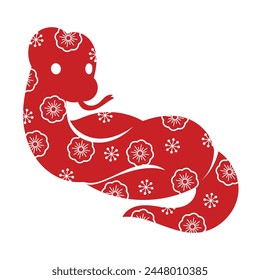 Chinese New Year snake character vector. Zodiac sign year of the snake with cherry blossom flower pattern on snake red color. Illustration design of background, card, sticker, calendar.