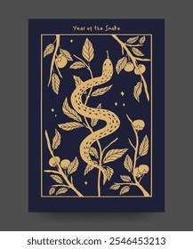 Chinese new year  year of the snake. Design template for poster  greeting card   banner. cut art flat design.