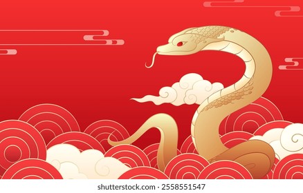 Chinese New Year of the Snake illustration gold snake on a red background