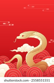 Chinese New Year of the Snake poster gold snake on a red background