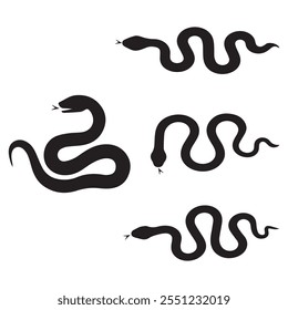 Coleção de silhuetas de cobra do ano novo chinês, ano novo lunar 2025, réptil de cobra para decoração de feriado asiático, ícone de vetor, design de ilustração de fundo, cartão, adesivo, calendário.