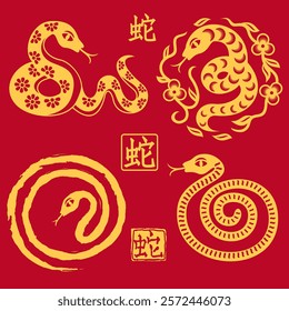 Chinese New Year year of the Snake. Traditional Chinese vector design with Snake for greeting card, cover, banner, poster.  vector illustration