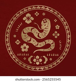 Chinese New Year snake vector badge gold animal zodiac sign