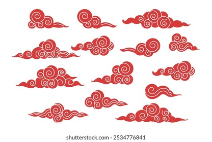 Chinese New Year. Year of the snake. Zodiac sign. Modern trendy design. Symbol of 2025. Set of Clouds in Asian style. Craft Template.  Lunar concept. Paper cut. Elements, shapes, geometric. Isolated
