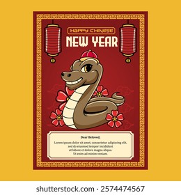 Chinese New Year Snake Zodiac Character in Retro Vintage Illustration Poster