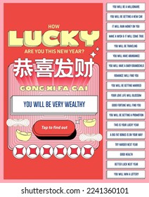 chinese new year social media greetings design template that is meant to be animated in a slot machine style vector, illustration with chinese words that mean 'wishing you prosperity'