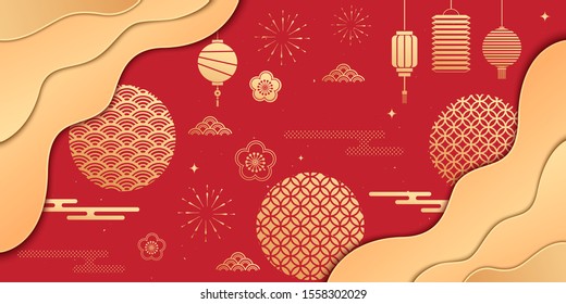 Chinese New Year Or Spring Festival Elements Vector Illustration, Chinese New Year Greeting Card Or Poster Template