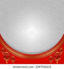 chinese new year square oriental frame window background red and gold for your text space area template design