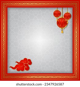chinese new year square social media template oriental frame background red and gold gong xi fa cai