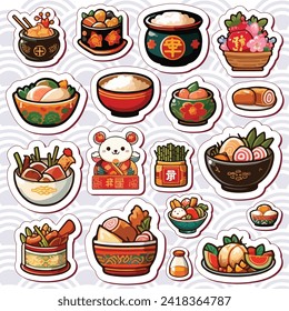 Chinese new year sticker pack set printable vector illustration