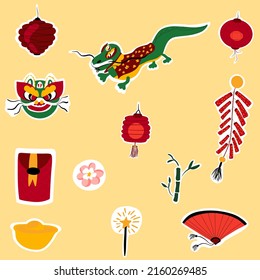 Chinese New Year stickers dragon lanterns money bamboo