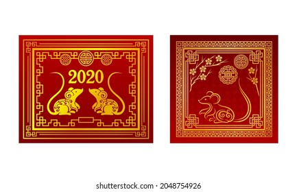 Chinese New Year Symbol Design with Rat Zodiac Sign Vector Set