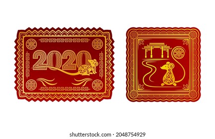 Chinese New Year Symbol Design with Rat Zodiac Sign Vector Set