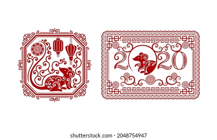 Chinese New Year Symbol Design with Rat Zodiac Sign Vector Set